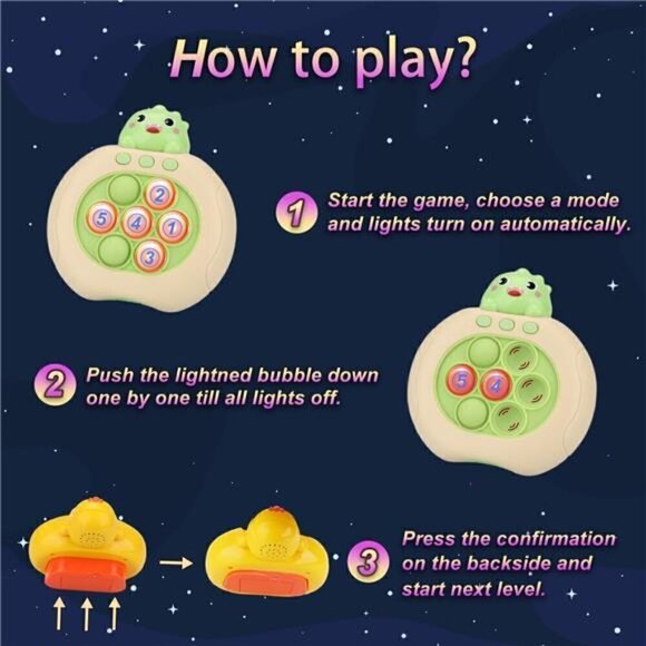 Bubble Game Console Handheld Fast Speed Pushing Educational Fidget Toy Kids DINO - Picture 2 of 7